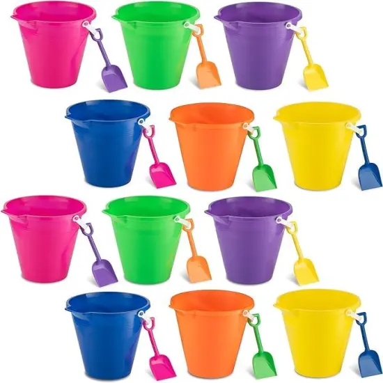 4E's Novelty 12 Pack Large Sand Bucket with Shovel &ndash; 9" Beach Bucket Set for Sand Castle Toys & Beach Essentials for Vacation {2}