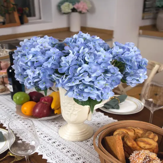 5PCS Hydrangea Artificial Flowers, Real Touch Latex Hydrangeas, Realistic Faux Floral D&eacute;cor for Home Office Wedding Bouquets Centerpieces Party(Blue) {5}