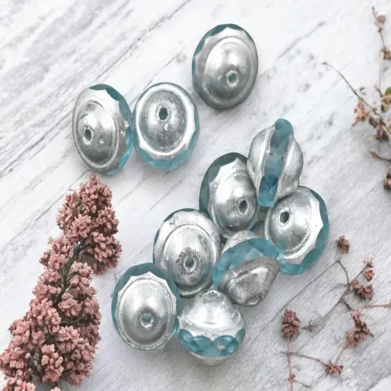 *15* 8x10mm Silver Washed Translucent Sky Blue Saturn Beads {4}