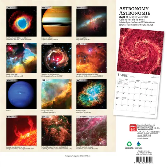 Astronomy | 2026 12 x 24 Inch (Hanging) Monthly Square Wall Calendar | English/French Bilingual {2}