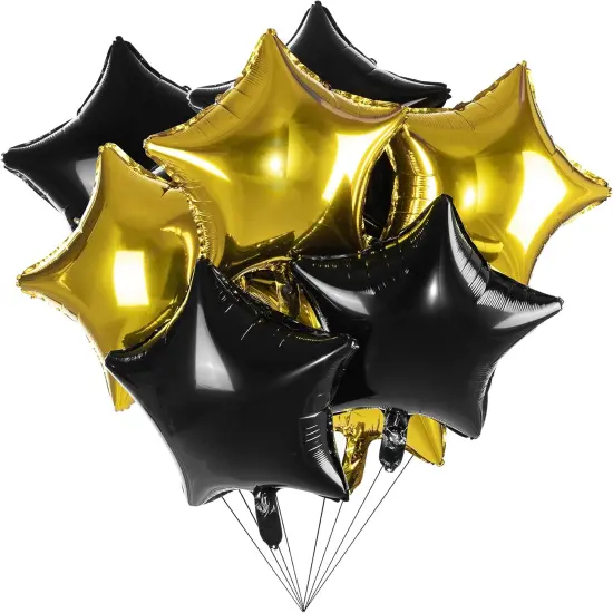 Black Gold Big Balloons Star Foil Mylar Helium Balloons for Party Decorations, Pack of 20 {1}