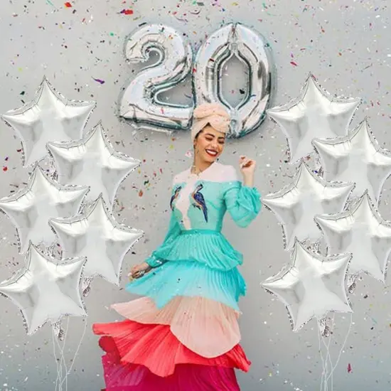30 Pcs 18" Silver Star Balloons Foil Balloons Mylar Balloons for Birthday Party,Wedding,Valentine's Day, engagement party，Christmas,Baby Shower Backdrops Decorations {4}
