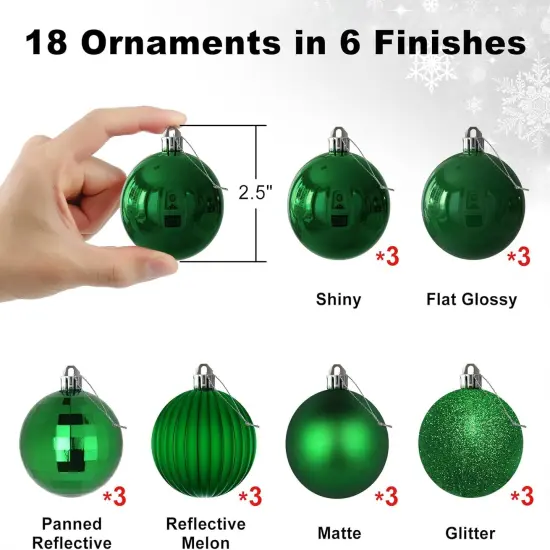 18Pcs Christmas Balls Ornaments for Xmas Tree - Shatterproof Christmas Tree Decorations Medium Hanging Ball Green 2.5in x 18 Pack {4}