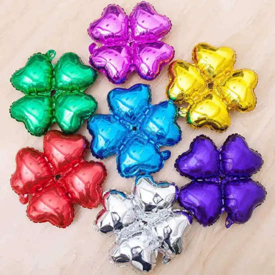 50Pcs Clover Decorations Foil Mylar Latex Aluminum Film Helium Balloons Props Green Hanging Balloon(Silver) {3}