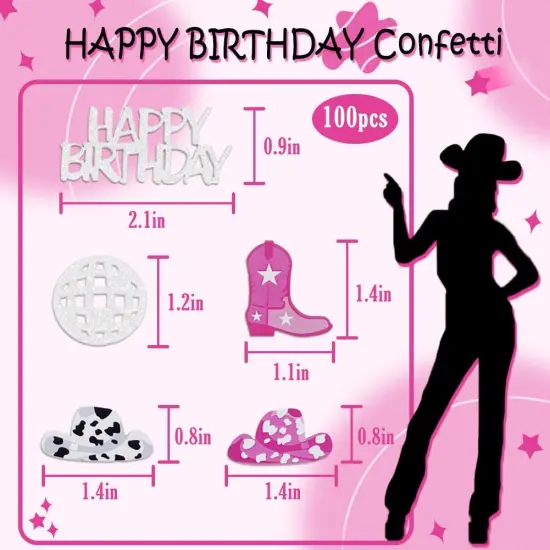 Cowgirl Disco Birthday Confetti, Disco Cowgirl Birthday Party Decorations, Glitter Disco Ball and Pink Cowgirl Boot Hat Confetti for Birthday Table Decor（100pcs） {4}