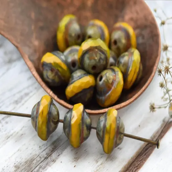 *15* 9x7mm Golden Mustard Opal Picasso Saturn Beads {2}