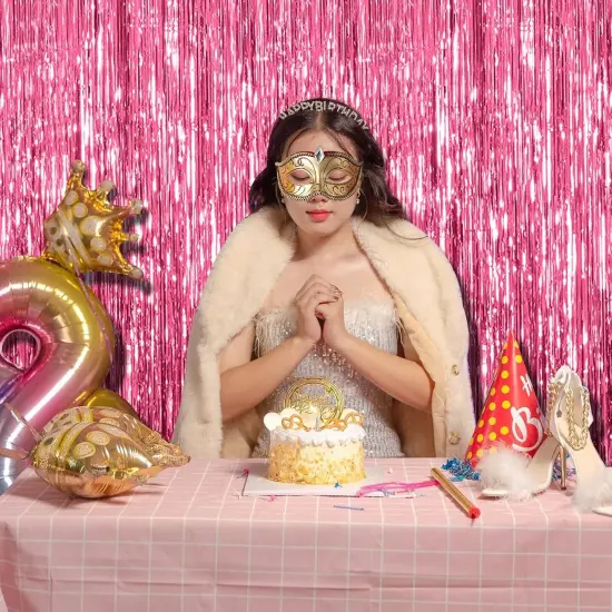 3 Pack Pink Backdrop Birthday Party Decorations Tinsel Foil Fringe Curtains Backdrop Streamer Bachelorette Christmas Graduation Wedding Princess Pink Theme Party Decorations {5}