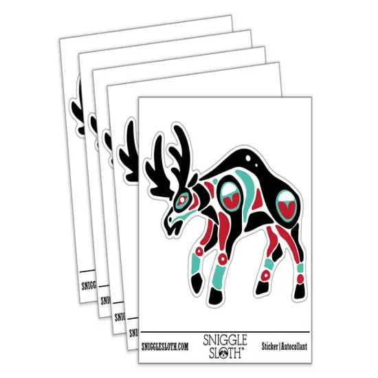 Water Bottle Sticker Set Tribal Native American Moose Totem Cute Waterproof Vinyl Stickers Pack Decal, Skateboard, Laptop, Car, Window, Bumper - 5 Pack {2}