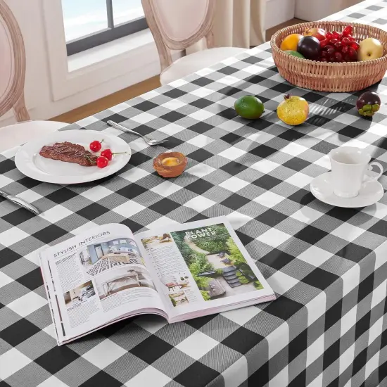 Gingham Checkered Rectangle Tablecloth - Waterproof Buffalo Plaid Table Cloth Stain Resistant Washable Table Cover for Picnic/Camping/Outdoor - Black and White, 60 x 84 Inch {3}