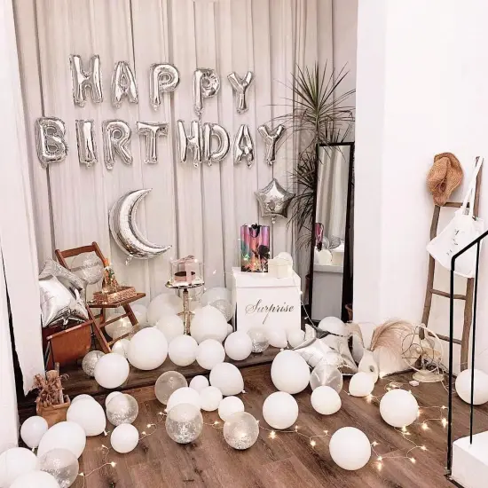 23pcs Birthday Balloons Banner, 3D Silver Premium Mylar Foil Ecofriendly Letter Happy Birthday Banner with 5pcs Star Balloons Kits for Kids Boys Men Adults Birthday Party Decorations {4}