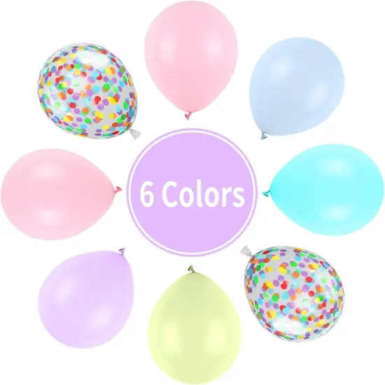 Pastel Balloons, Multicolor Macaron Balloons Latex Party Balloons, Baby Pink Blue Balloons Purple Yellow and Teal Balloons Rainbow Confetti Balloons for Kids Pastel Birthday Easter Party Baby Shower {3}