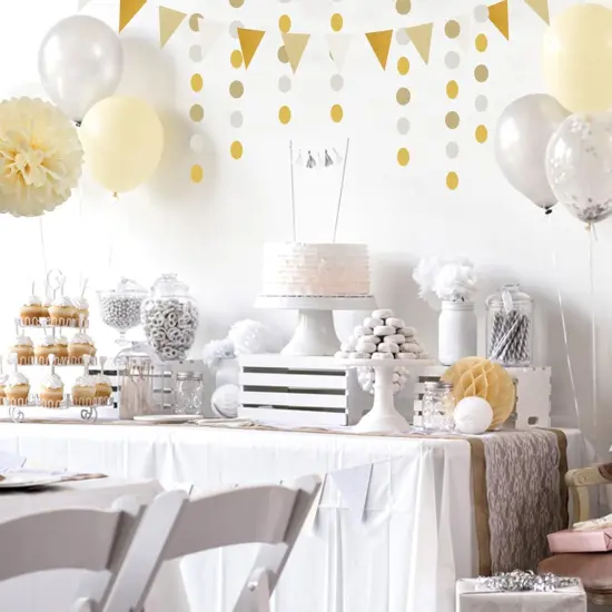 White Gold Champagne Party Decorations - 23pcs Tissue Pom Poms Streamers,Christmas Wedding Engagement Tassel Garland Banner,Bachelorette Neutral Birthday Baby Bridal Shower Decor Lasting Surprise {5}