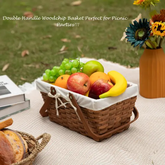 Double Handle Woodchip Basket with Liner - Perfect as Toy Organizer, Storing Fresh Fruits or Safeguarding Your Must-Have Beach Essentials for Unforgettable Holidays or Picnic Parties {2}