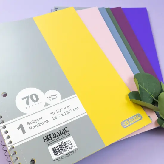 BAZIC Notebook Spiral C/R 1-Subject Morandi Poly Cover 70 Ct. {6}