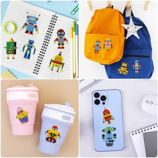 Wrapables Diamond Art Kits, 5D Gem Painting DIY Arts & Crafts Stickers, 12pcs Robots {4}