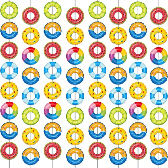 12 Pcs Summer Pool Banners Beach Party Decor Garland Kit Hawaii Summer Beach Hanging Swirl Swimming Ring Paper Cutouts for Tropical Hawaiian Aloha Luau Summer Pool Beach Birthday Favor Party Supplies {1}