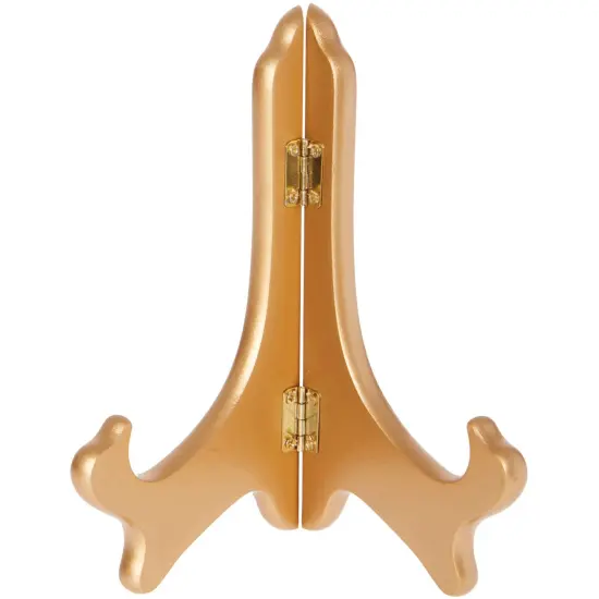 Bard's Hinged Gold-toned MDF Wood Plate Stand, 7" H x 6" W x 4.25" D (For 7" - 9" Plates) {1}