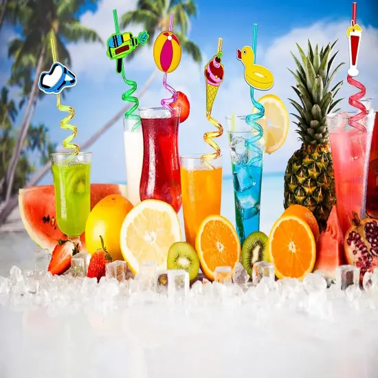 24 Pieces Beach Theme Reusable Shape Straws, Drink Straws Beach Ball Pool Summer Birthday Party Favor Decorations {3}