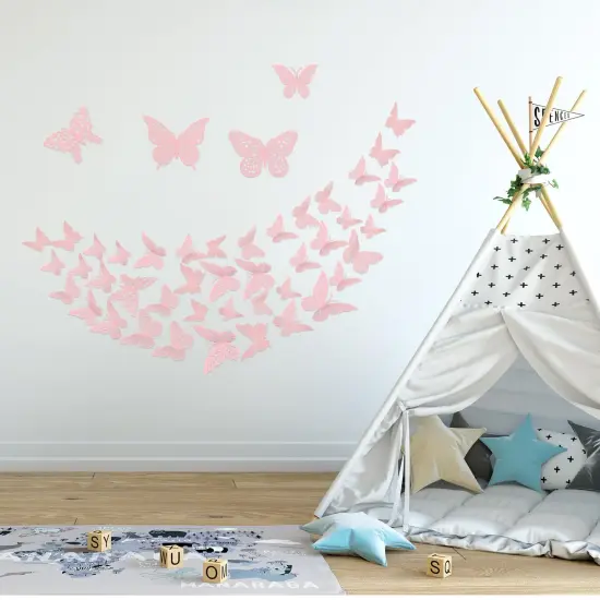3D Gold Butterfly Wall Decor 3 Sizes 4 Styles Butterfly Party Decorations Cake Decorations Removable Stickers Wall Decor Room Mural Metallic Kids (Pink, 48Pcs) {3}