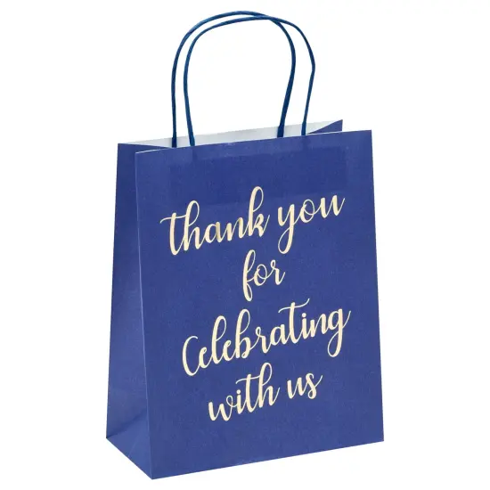 24-Pack 8x4x10-Inch Navy Blue Gift Bags with Gold Foil Script, Medium-Sized Thank You Bags with Handles and 24 Sheets White Tissue Paper {5}