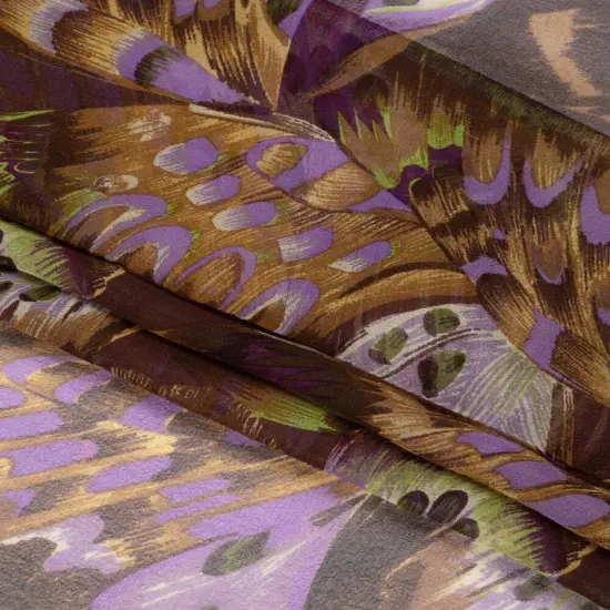 1 Yard Brown, Purple and Lime Butterfly Wings Silk Chiffon Lightweight Fashion Textile 54 inch Width {3}
