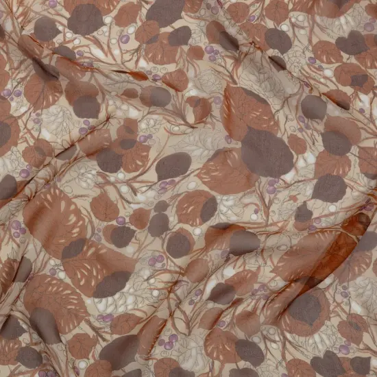 1 Yard Cinnamon Cream Plum Leaves Berries Silk Chiffon 45 inch Width {4}