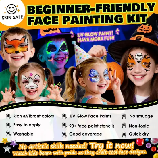 Face Painting Kit(18 Vibrant Colors+15 UV glow paints&zwnj;) {2}