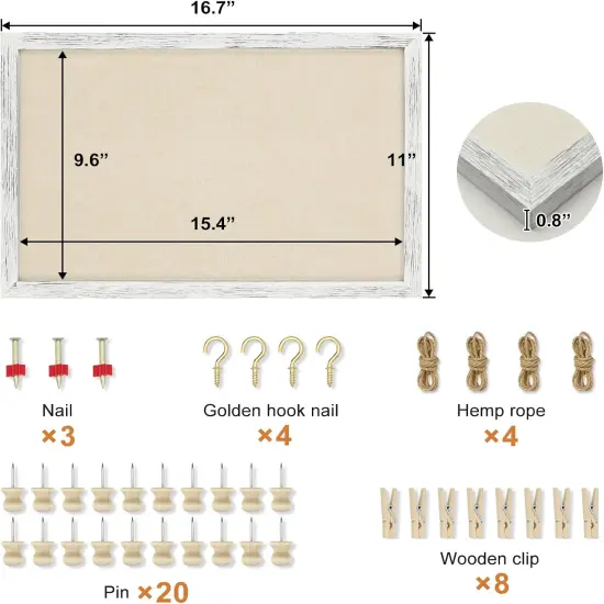 2 Pack Cork Boards for Walls with Linen, 16x11 Wood(Rustic White) {4}
