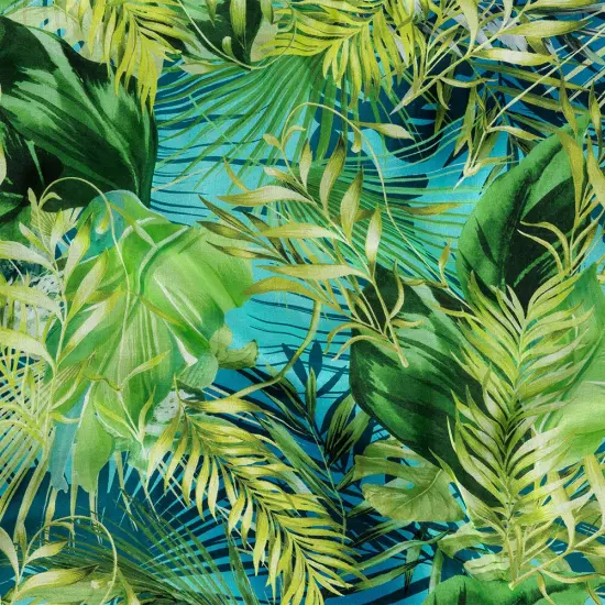 1 Yard Exclusive Italian Silk Chiffon Green and Blue Ferns 53" Wide, Silk Sheer Fabric {1}