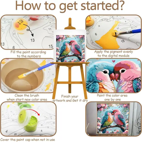 Couple Bird Paint by Numbers Kit - 16x16 Inch (Pink) {4}