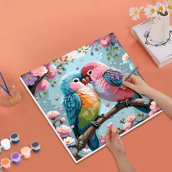 Couple Bird Paint by Numbers Kit - 16x16 Inch (Pink) {3}