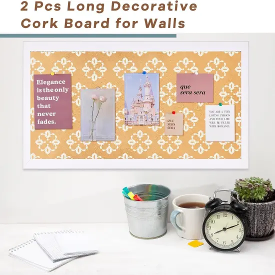 2 Pcs Framed Floral Print Long Decorative Cork Board for Office(Floral) {2}