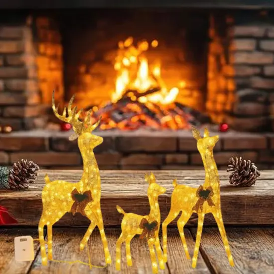 Champagne Cotton Thread Deer Set, Holiday Home Decor, 60 Inch, 48 Inch & 32 Inch {5}