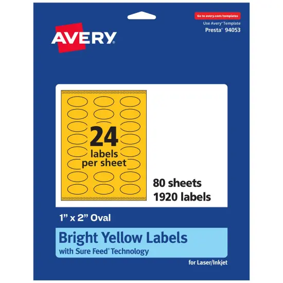 Avery Bright Yellow Paper Labels, 1" x 2" Oval {1}