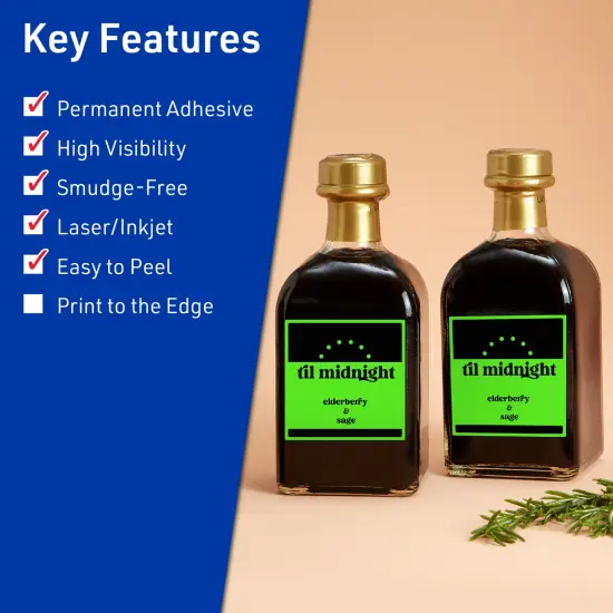 Avery Neon Green Paper Labels, 2.5" x 2.5" Square {2}