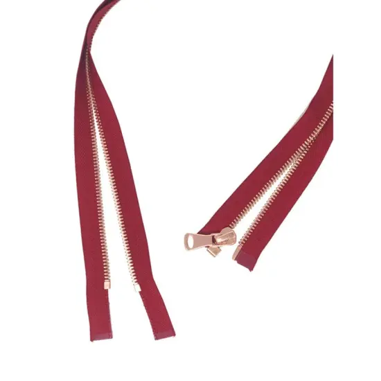 8MM One Way Separating Open Bottom Zipper Red Tape Rose Gold Teeth 28" {2}