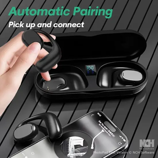 JS270 True Wireless Headphones Black Conduction Waterproof Open Earpieces {6}