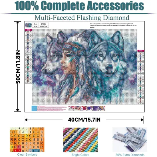 Wolf Diamond Art Kit-5D Diamond Painting for Adults, Wolf Adult Diamond Painting Kits, Gem Painting Kit Arts for Wall Home Decor Arts Craft 12x16inch {2}