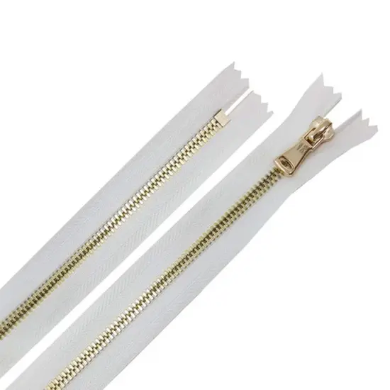 5MM One Way Closed Bottom Zipper White Tape Brass Teeth 7" {1}
