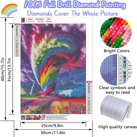 Rainbow Storm Diamond Painting Kits for Adults, 5D Diamond Art Painting by Numbers Kits, DIY Rainbow Storm Diamond Art Kits, Full Round Drill Diamond Paintings for Adults for Home Wall Decor, 12x16in {4}