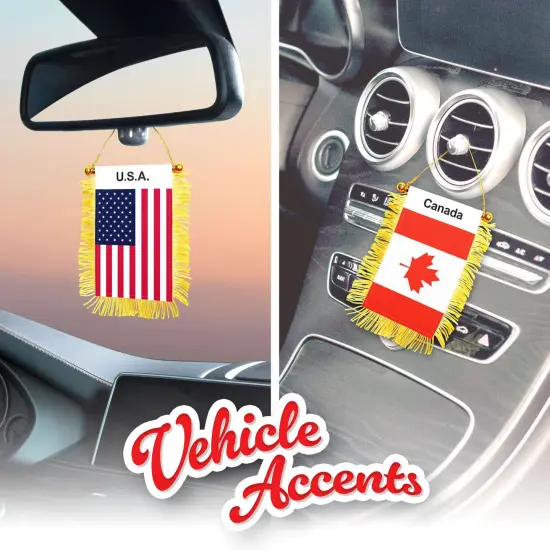 G128 Combo Pack: American USA & Canada Canadian Fringy Flag Double Sided 3x5 In | Both Fringy Hanging Flag with Suction Cup {5}