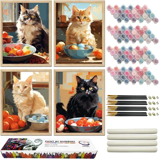 4 Pack Cats Paint by Numbers Kit for Adults Beginners {1}