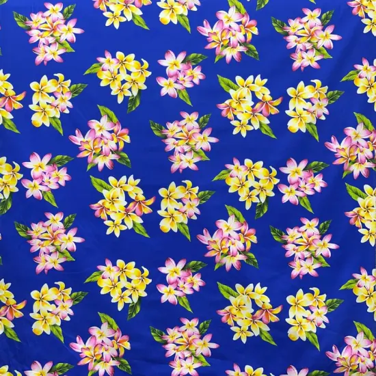 1 Yard Plumeria Clusters Poly Cotton Fabric Tropical Floral Print 45 Inch Width Navy {1}
