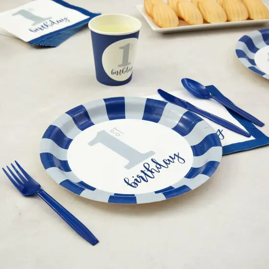 144-Piece Baby First Birthday Decorations and Tableware Sets - Nautical Blue (Serves 24) {4}