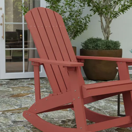 Merrick Lane Atlantic All-Weather Polyresin Adirondack Rocking Chair with Vertical Slats Red {6}
