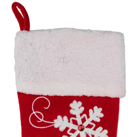 Northlight 20.5-Inch Red and White Velvet With White Snowflake Christmas Stocking {5}