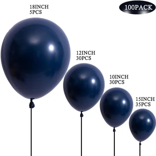 Navy Blue Balloons 100pcs Dark Blue Latex Party Balloons Different Sizes 18 12 10 5 Inch Night Blue Balloon Garland for Birthday Party Graduation Baby Shower Wedding Holiday Balloon Decoration {3}