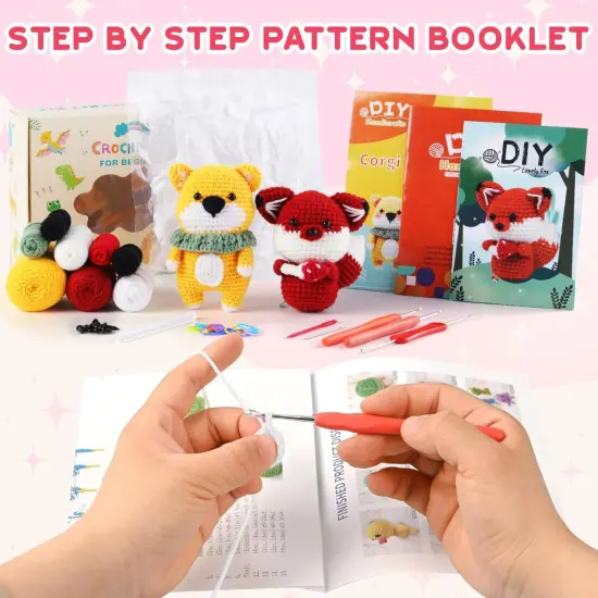 Beginners Crochet Kit Fox & Teddy Bear Create Adorable DIY Plushiest {5}