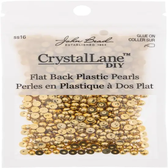 Crystal Lane DIY SS16(4mm) Plastic Pearl Flatback Rhinestones, 975pcs Metallic Gold {3}