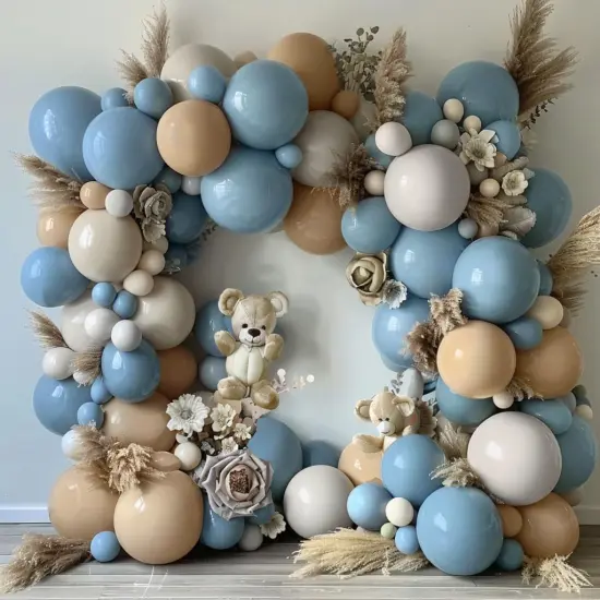 Dusty Blue Brown Balloon Garland Double Stuffed Blue Tan Balloons White Sand Grey Latex Balloons Neutral Balloon Arch Kit For Teddy Bear Baby Shower Boho Birthday Gender Reveal Party Decorations {4}
